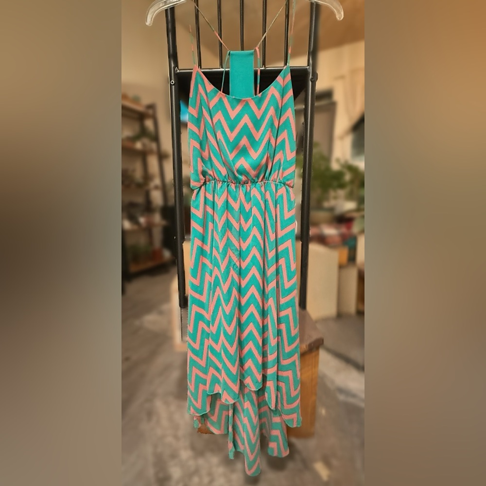 Lette USA Chevron Print Maxi / Midi Dress — Size M — Strappy Summer Statement